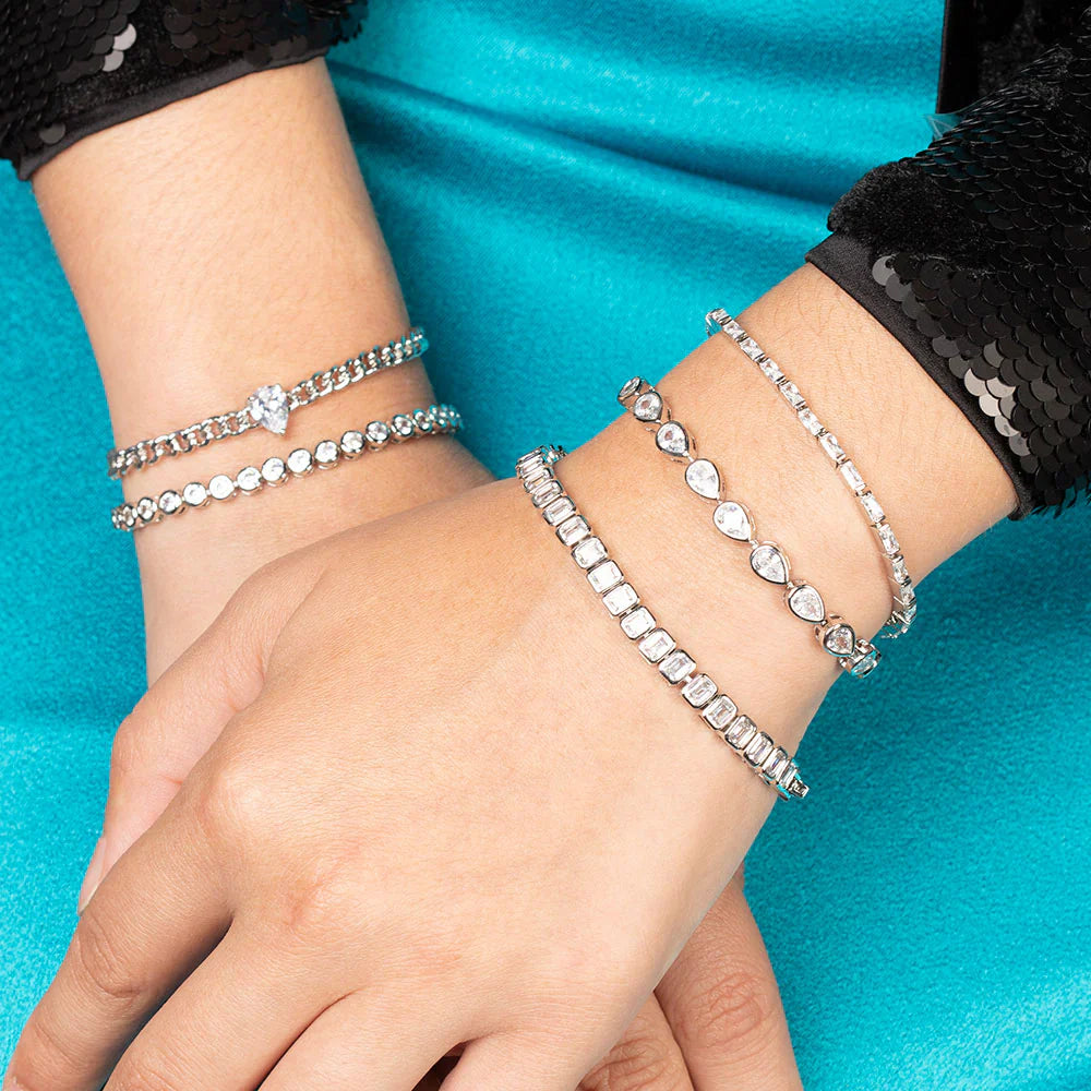 Elegant Silver-Plated Teardrop Tennis Bracelet for Everyday Timeless Sparkle