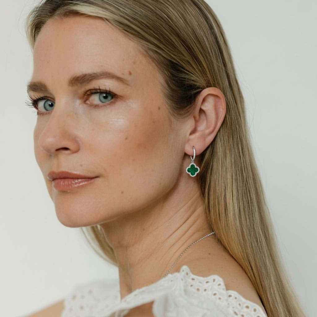 TRINITY - WHITE GOLD / DIAMOND GREEN EARRINGS