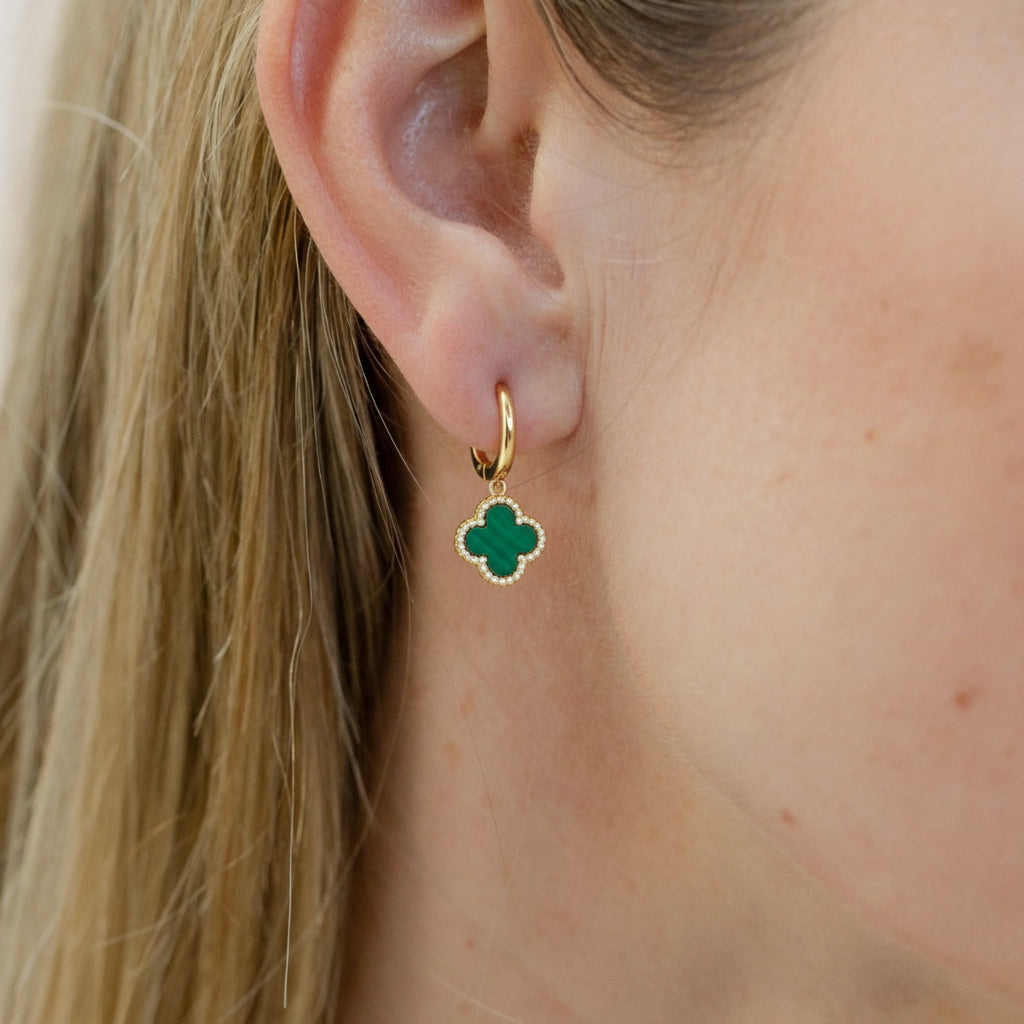 TRINITY - GOLD / DIAMOND GREEN EARRINGS