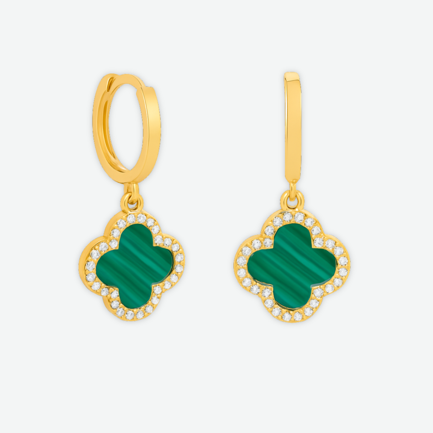 TRINITY - GOLD / DIAMOND GREEN EARRINGS