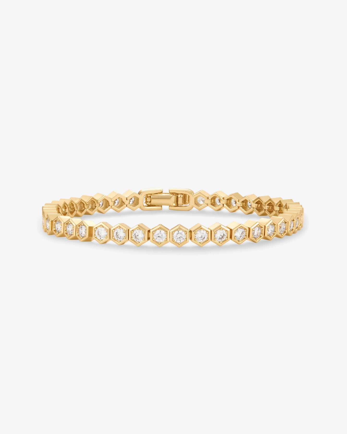 Elegant 18K Gold Plated Honeycomb Tennis Bracelet with Cubic Zirconia
