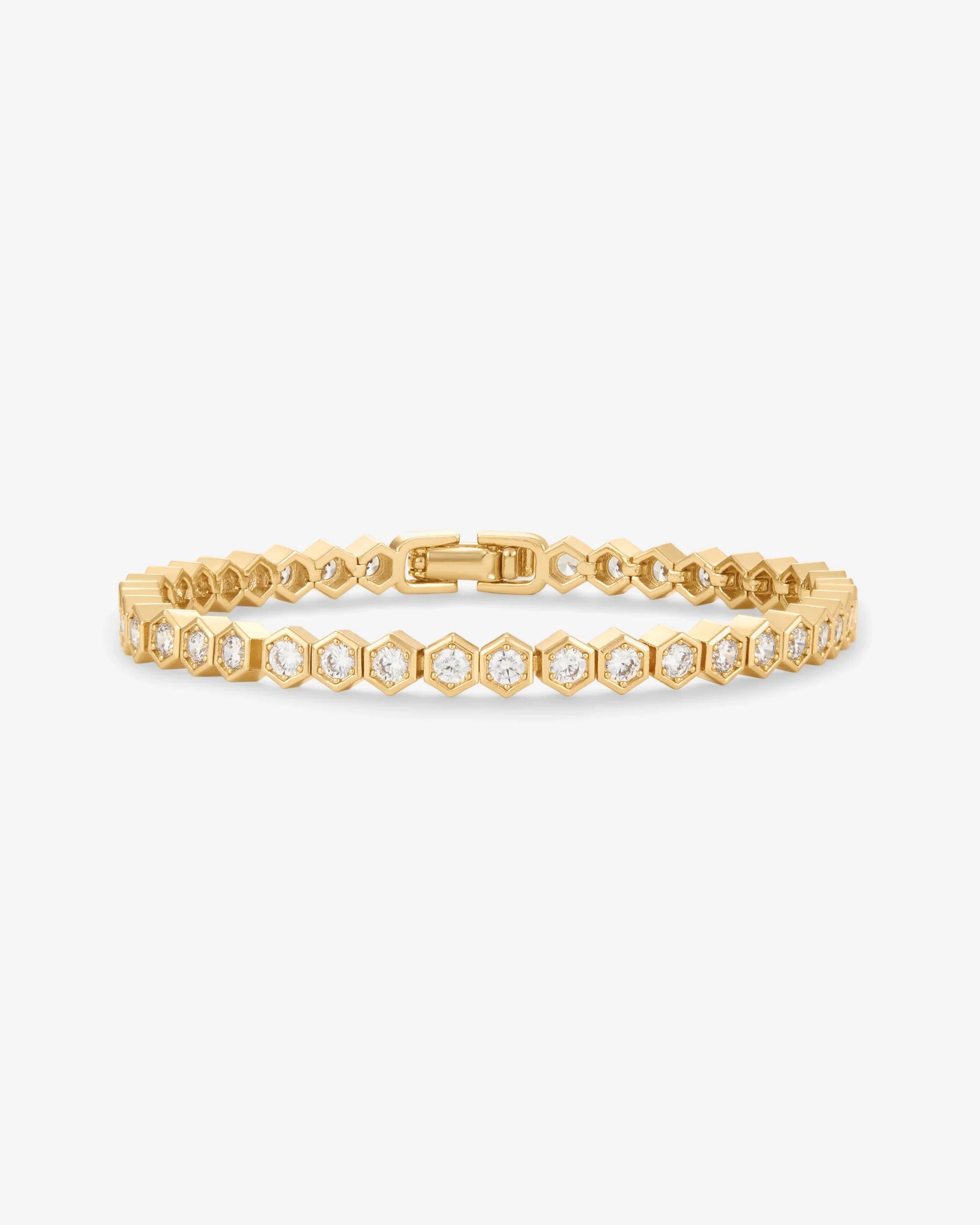 Elegant 18K Gold Plated Honeycomb Tennis Bracelet with Cubic Zirconia