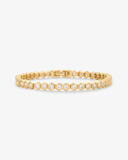 Elegant 18K Gold Plated Honeycomb Tennis Bracelet with Cubic Zirconia