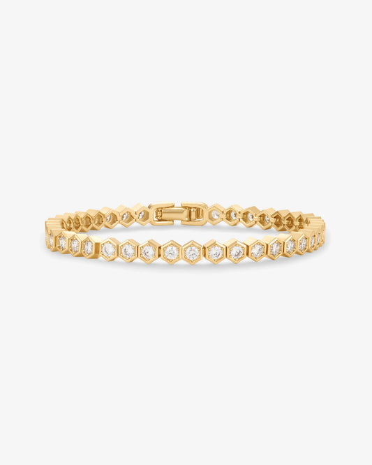 Elegant 18K Gold Plated Honeycomb Tennis Bracelet with Cubic Zirconia