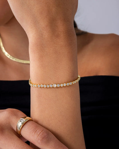 Elegant Gold-Plated Circle Tennis Bracelet with Sparkling Precision-Cut Stones
