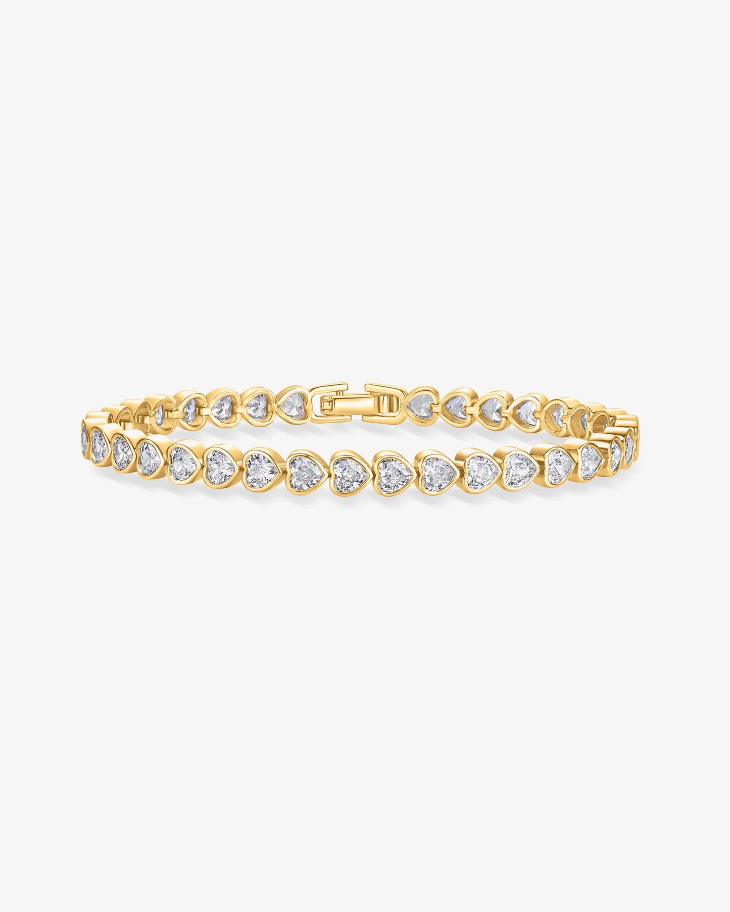 Elegant Gold-Plated Heart Shaped Zircon Tennis Bracelet for Women - Delicate & Romantic