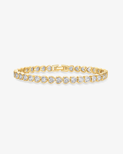Elegant Gold-Plated Heart Shaped Zircon Tennis Bracelet for Women - Delicate & Romantic