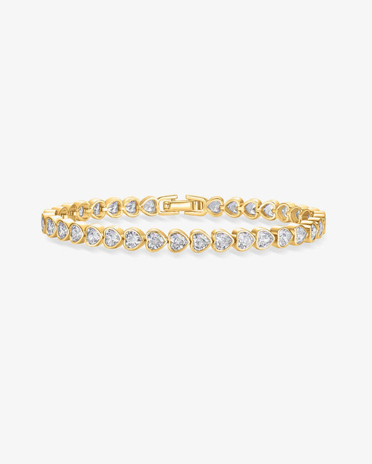 Elegant Gold-Plated Heart Shaped Zircon Tennis Bracelet for Women - Delicate & Romantic