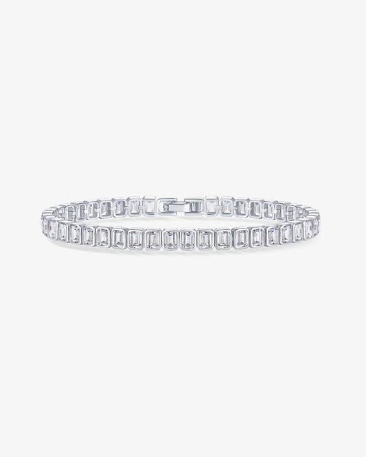 Elegant Emerald Cut Silver Plated Tennis Bracelet for Women 18cm