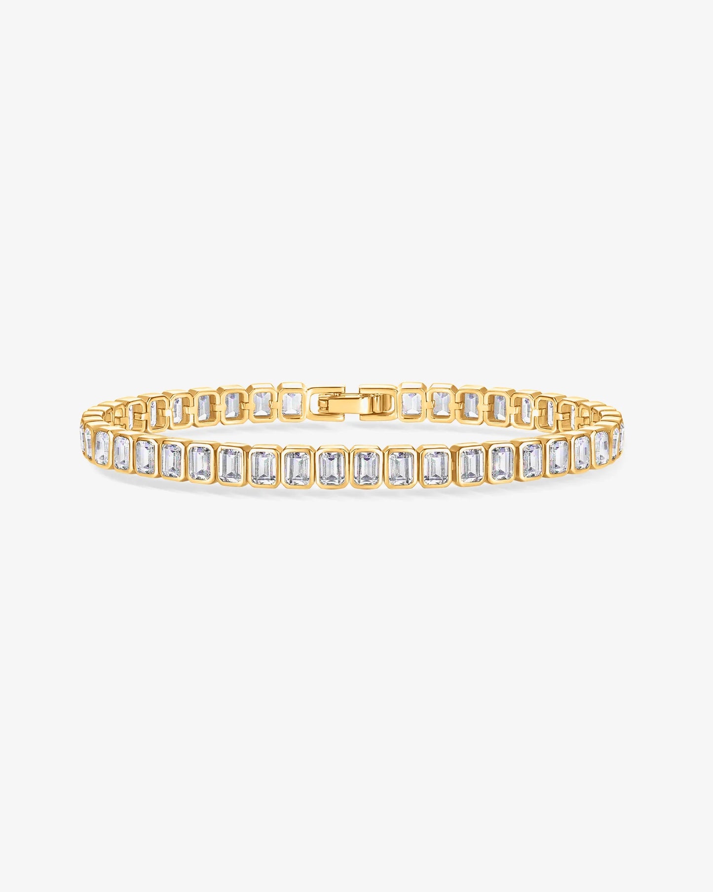 Sparkling Emerald Cut Gold Plated Tennis Bracelet - Elegant Women's Jewellery