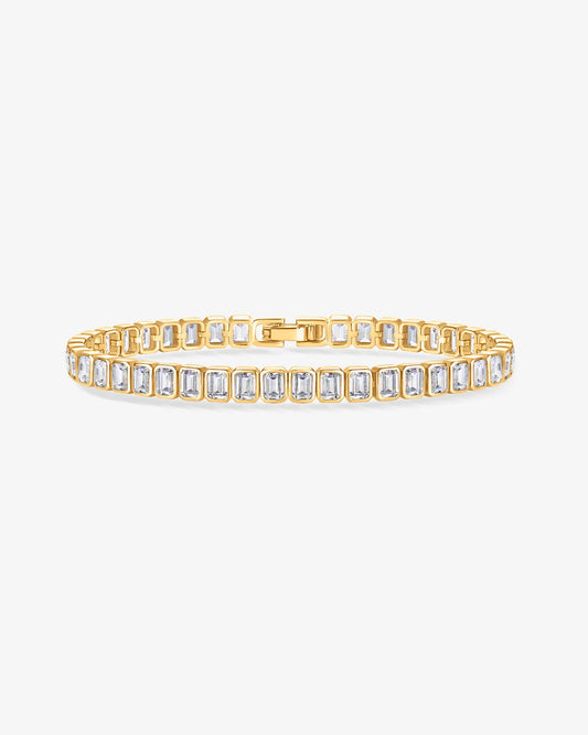 Sparkling Emerald Cut Gold Plated Tennis Bracelet - Elegant Women's Jewellery