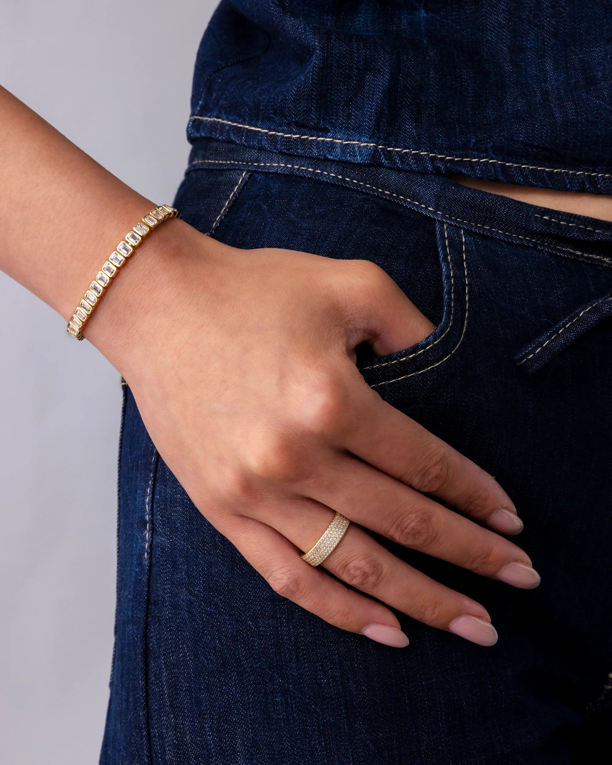 Sparkling Emerald Cut Gold Plated Tennis Bracelet - Elegant Women's Jewellery