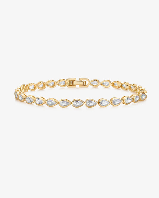 Elegant Gold-Plated Teardrop Tennis Bracelet for Women – Timeless Sparkle