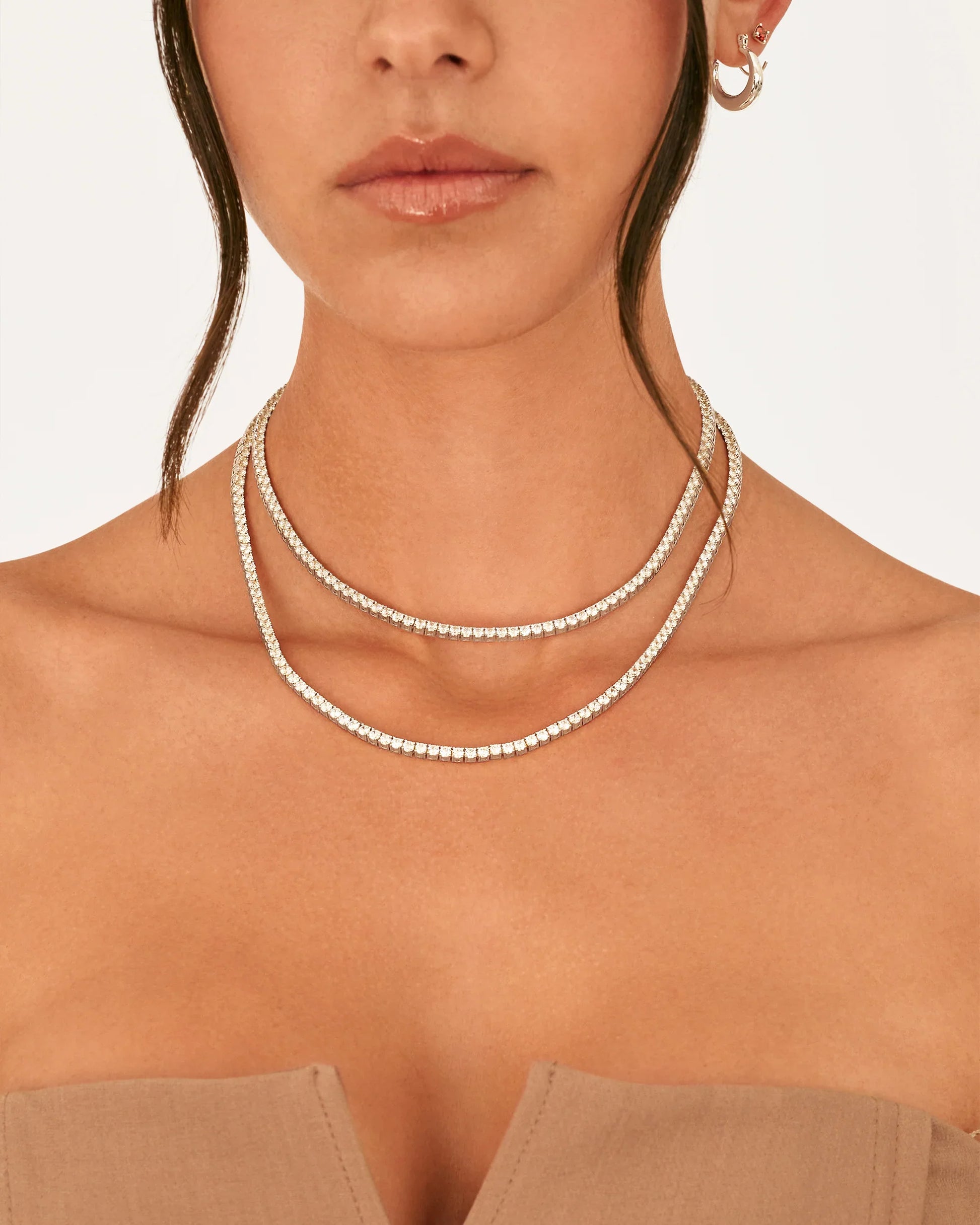 Dazzling Halo Silver Tennis Necklace, 18K Gold Plated Cubic Zirconia Choker