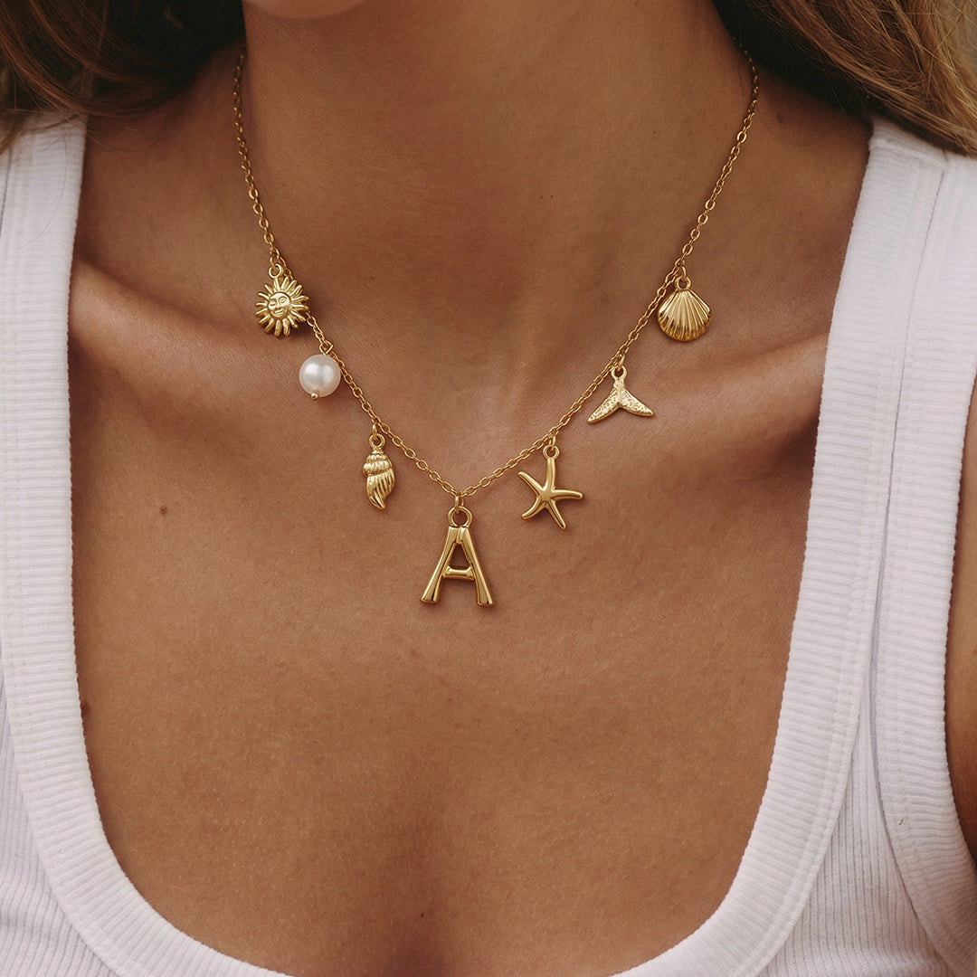 Gold Ocean Letter Necklace