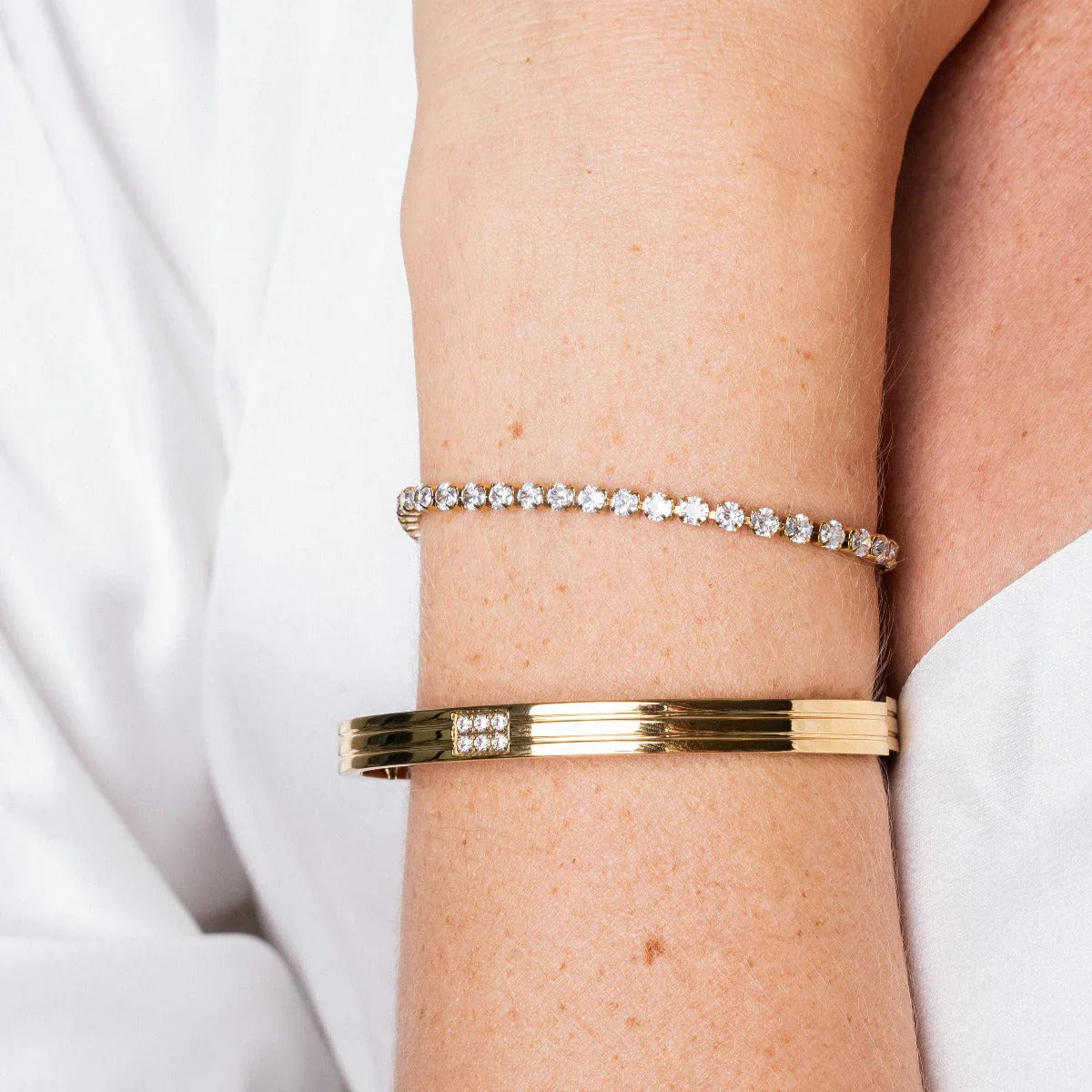 Sparkling Gold-Plated CZ Half Tennis Bracelet: Adjustable, Elegant, Everyday Wear