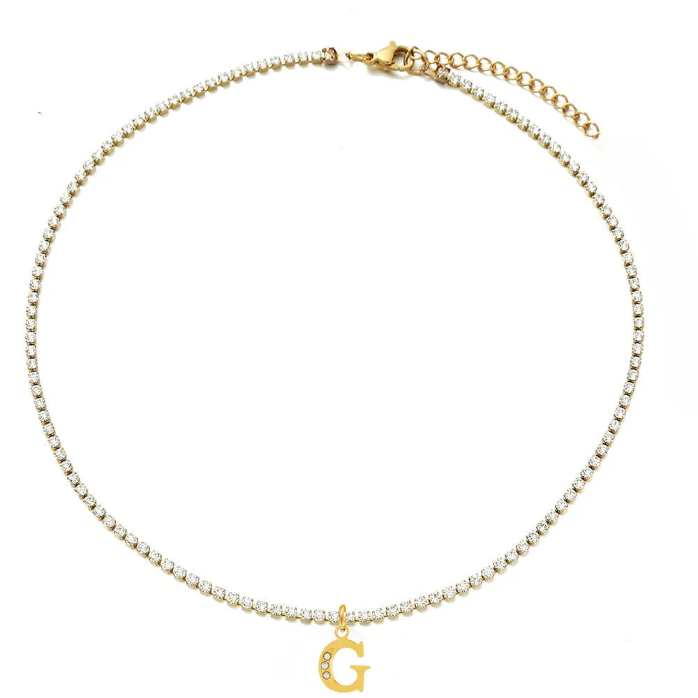 Personalized Gold-Plated Initial Tennis Chain Choker Necklace with Cubic Zirconia Sparkle