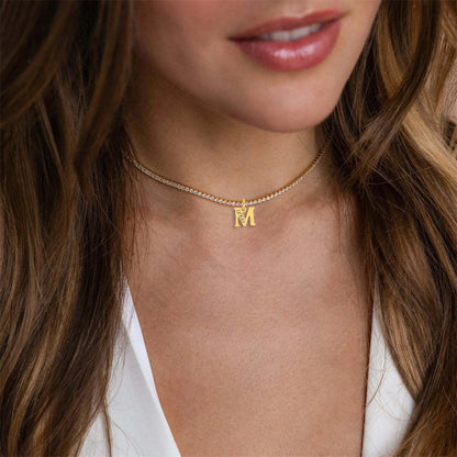 Personalized Gold-Plated Initial Tennis Chain Choker Necklace with Cubic Zirconia Sparkle