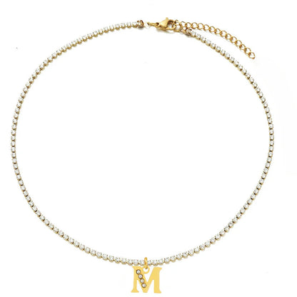 Personalized Gold-Plated Initial Tennis Chain Choker Necklace with Cubic Zirconia Sparkle