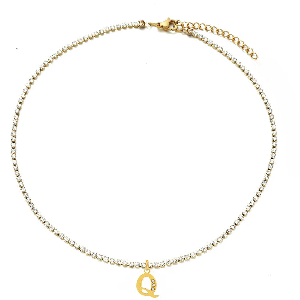Personalized Gold-Plated Initial Tennis Chain Choker Necklace with Cubic Zirconia Sparkle
