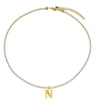 Personalized Gold-Plated Initial Tennis Chain Choker Necklace with Cubic Zirconia Sparkle