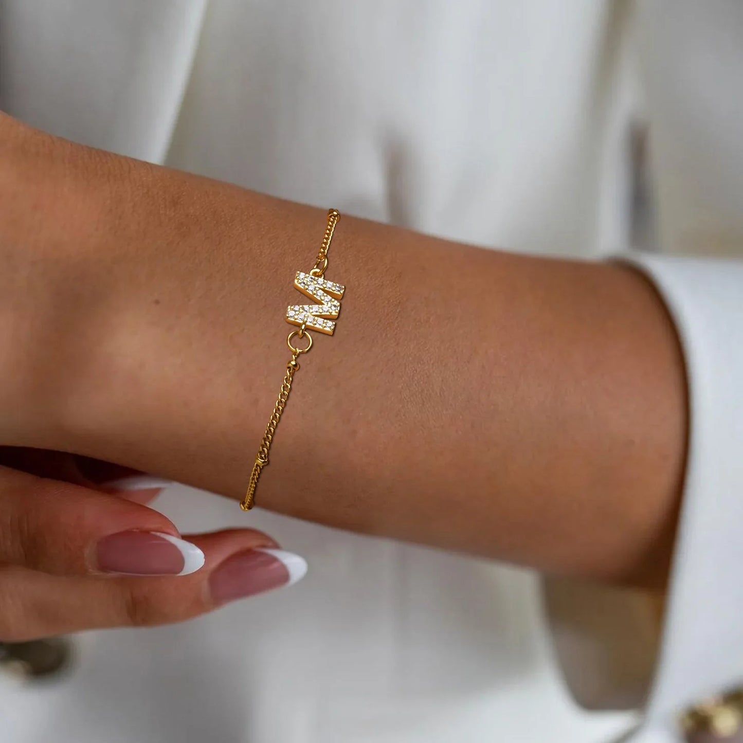 Sparkling Dainty Tennis Chain Initial Bracelet - Gold-Plated Personalised Jewellery
