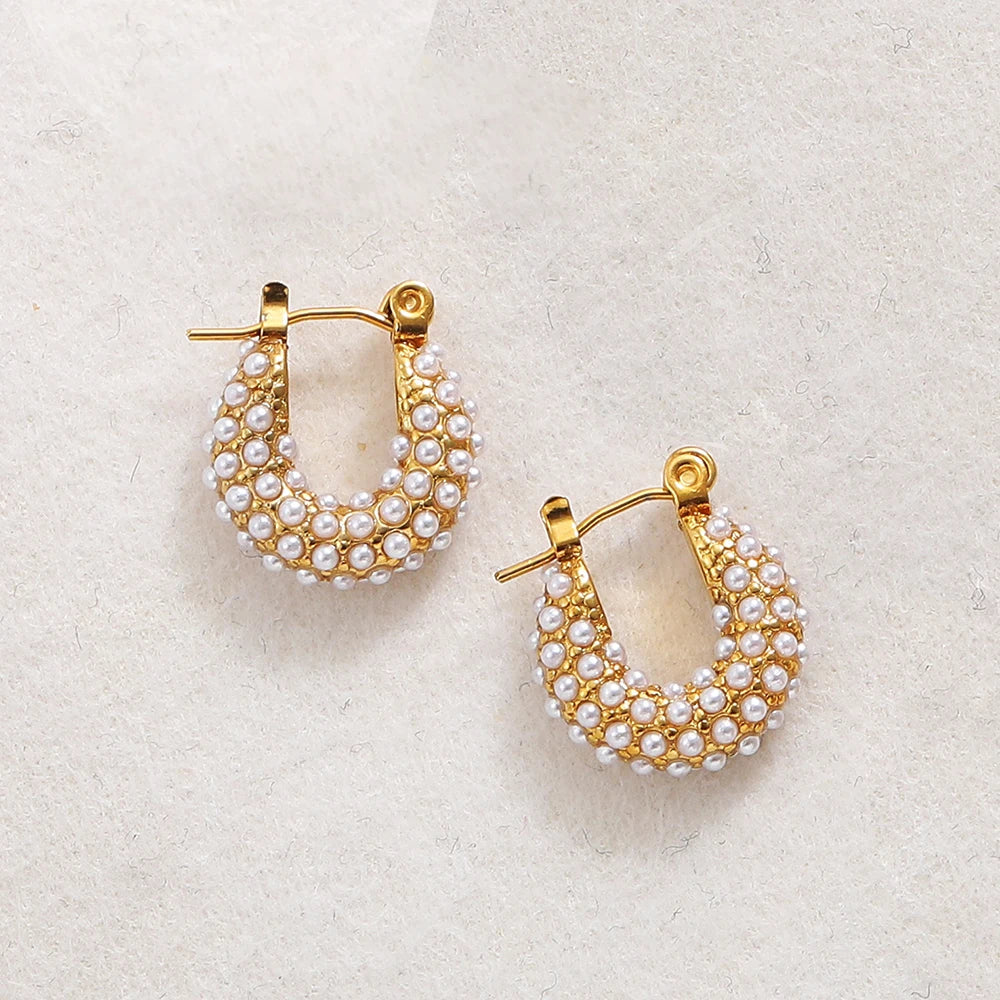 PAVE PEARL HUGGIE EARRINGS