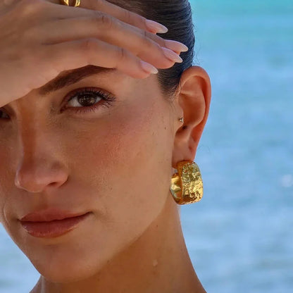 HAMMERED DOME HOOP EARRINGS