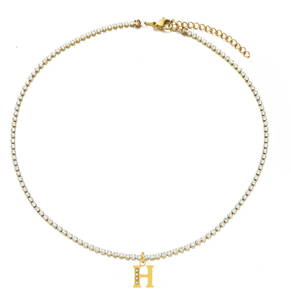 Personalized Gold-Plated Initial Tennis Chain Choker Necklace with Cubic Zirconia Sparkle