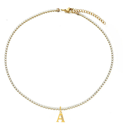 Personalized Gold-Plated Initial Tennis Chain Choker Necklace with Cubic Zirconia Sparkle