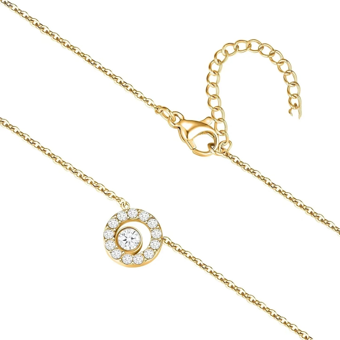Stunning Gold-Plated Double Circle Necklace with Sparkling Zircon Stones