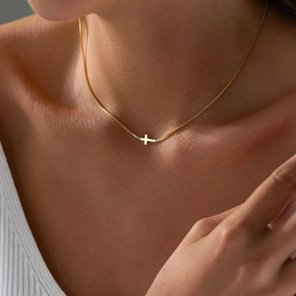 GOLD SIDE CROSS NECKLACE