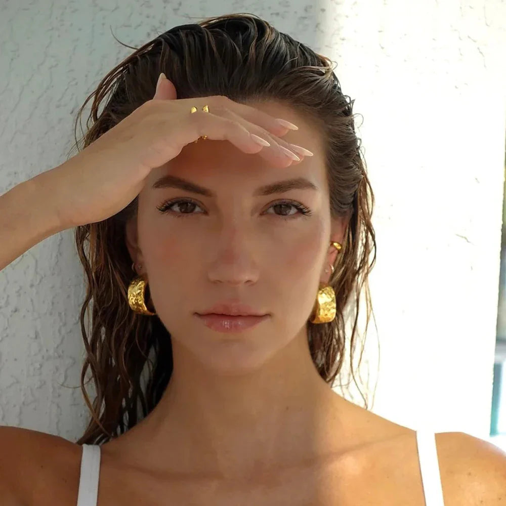 HAMMERED DOME HOOP EARRINGS