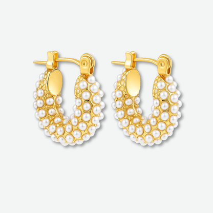 PAVE PEARL HUGGIE EARRINGS