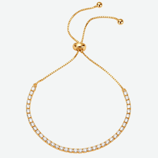 Sparkling Gold-Plated CZ Half Tennis Bracelet: Adjustable, Elegant, Everyday Wear