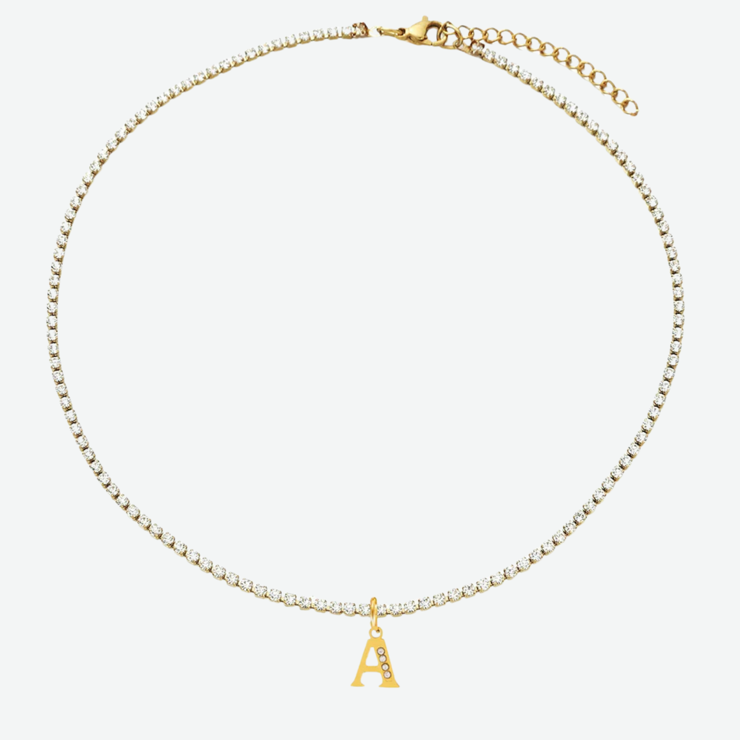 Personalized Gold-Plated Initial Tennis Chain Choker Necklace with Cubic Zirconia Sparkle