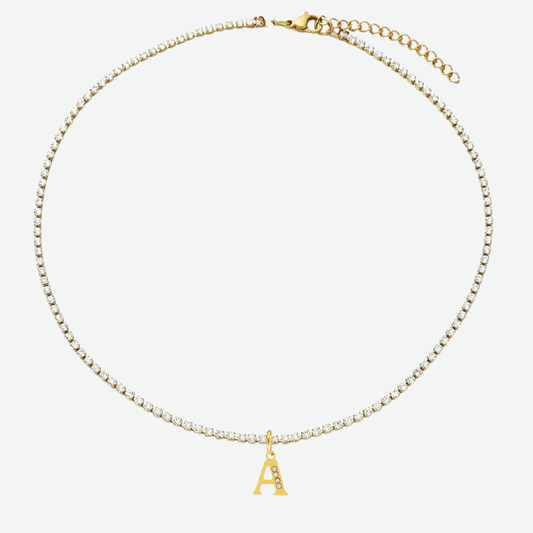 Personalized Gold-Plated Initial Tennis Chain Choker Necklace with Cubic Zirconia Sparkle