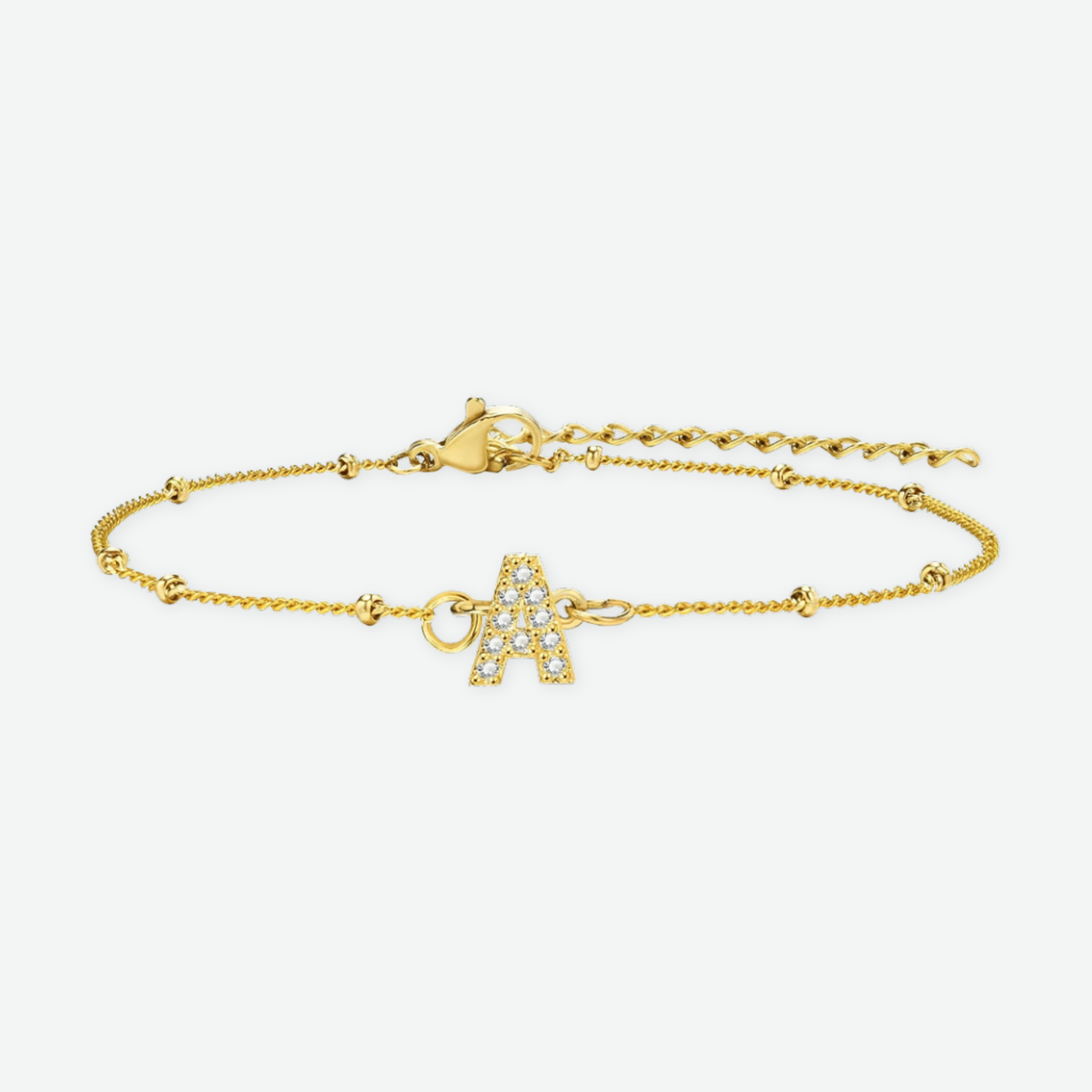 Sparkling Dainty Tennis Chain Initial Bracelet - Gold-Plated Personalised Jewellery