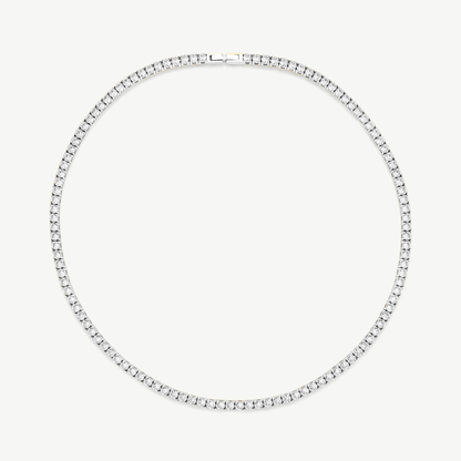 Dazzling Halo Silver Tennis Necklace, 18K Gold Plated Cubic Zirconia Choker