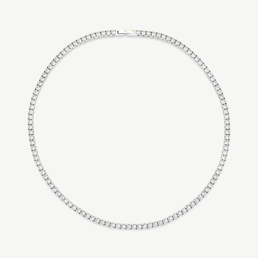 Dazzling Halo Silver Tennis Necklace, 18K Gold Plated Cubic Zirconia Choker