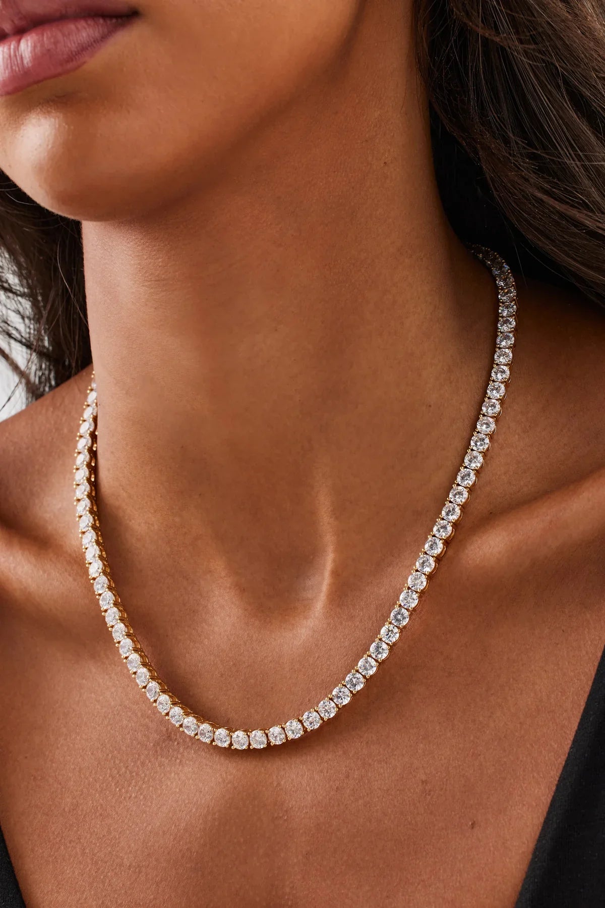 Halo XL Luxurious Gold Plated Tennis Necklace with Brilliant 5mm Stones